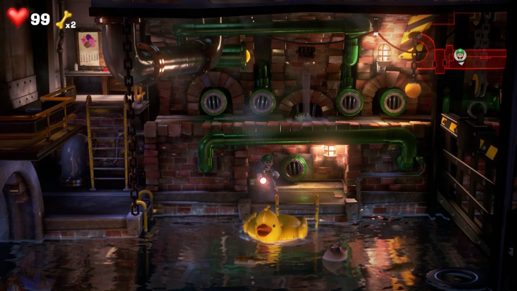Luigi's mansion 3 basement 2 pipes all over with Luigi in a rubber floaty