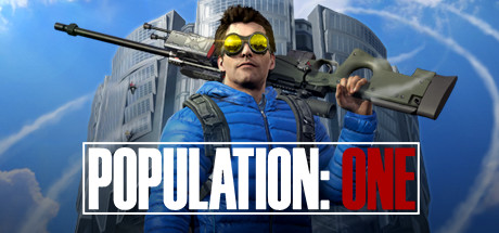 Population One logo with main character holding a rifle