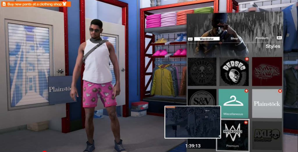 Watch Dogs 2 clothing store with Marcus in PJs