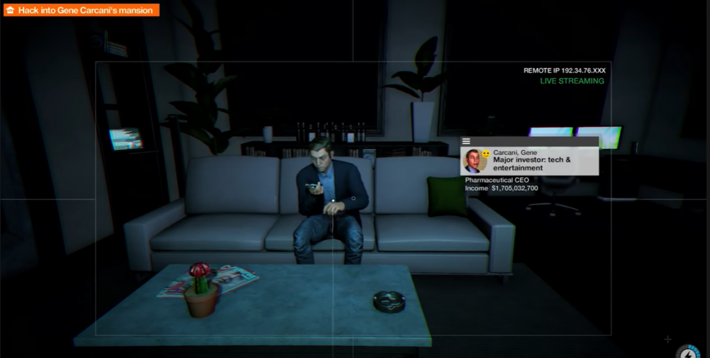 Watch Dogs 2 view of Gene Carcani on his couch in his house