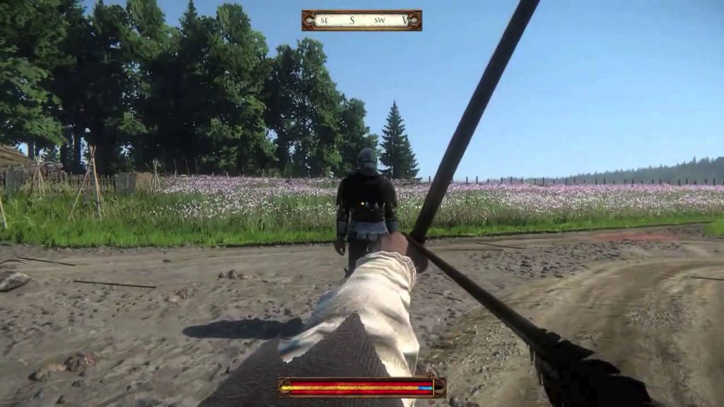 Kingdom Come Deliverance ready to use the bow and arrow on an unsuspecting victim