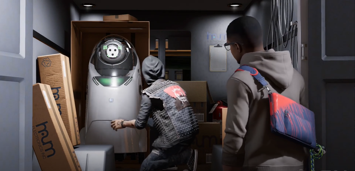 Watch Dogs 2 Haum 2.0 robot unboxing from the truck with Wrench and Marcus