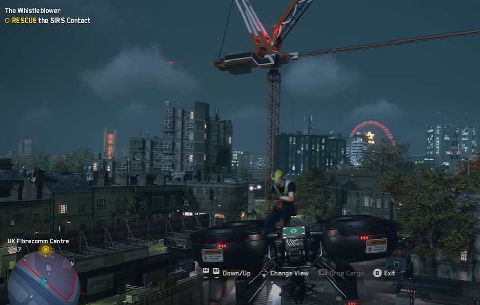 Watch Dogs construction worker riding his cargo drone over London