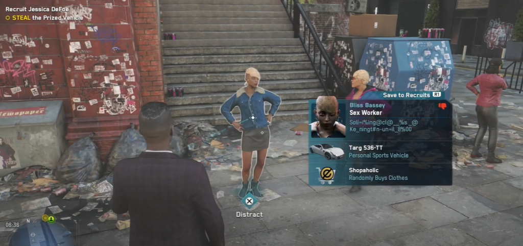 Watch Dogs profiling a sex worker for recruitment