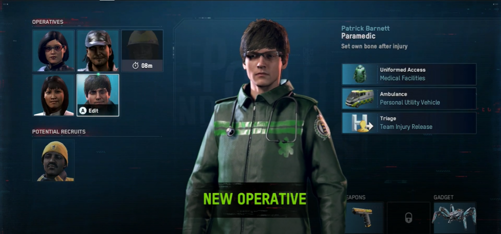 Watch Dogs medic recruitment with uniformed access, ambulance and triage skills