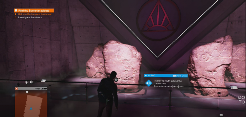 Watch Dogs 2 New Dawn 4 sacred tablets in the basement with a red new dawn logo in the back