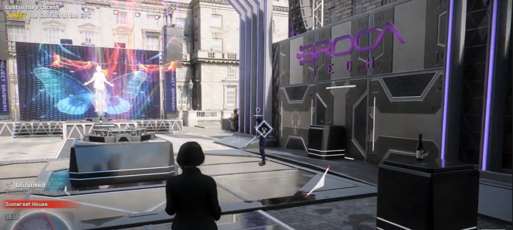 Watch Dogs Legion Somerset house at Broca Tech with hologram of Skye Larson with butterfly