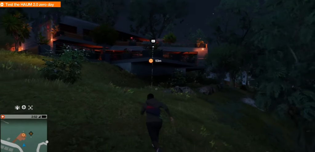 Watch Dogs 2 sneaking up to the Haum 2.0 house in the dark