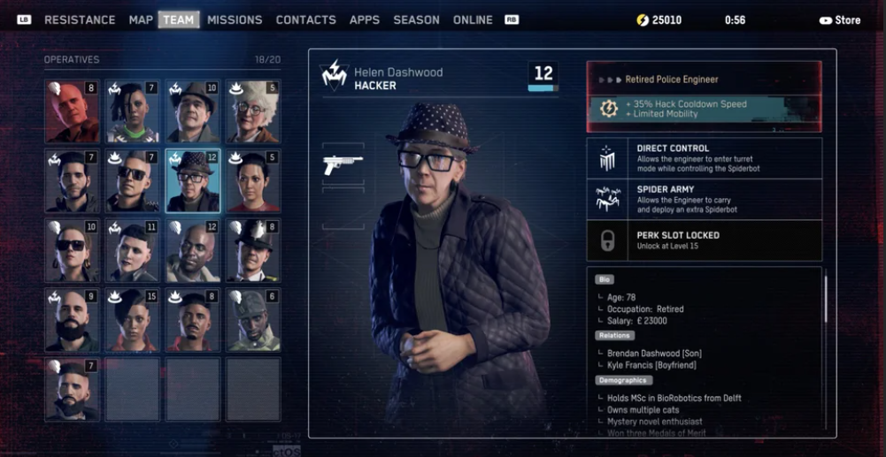 Watch dogs legion special operatives screen showing all your recruits