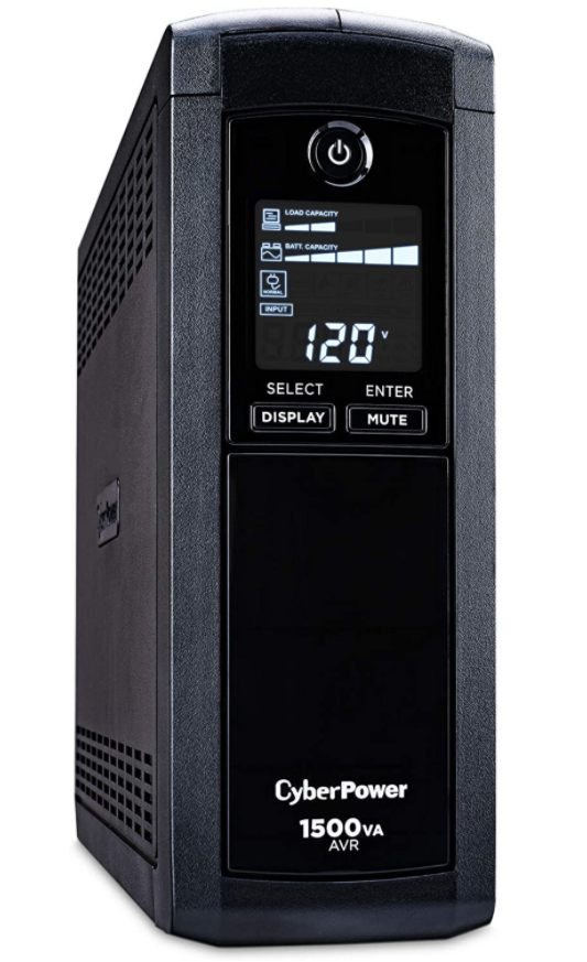 CyberPower CP1500AVRLCD Intelligent LCD UPS System, 1500VA/900W, 12 Outlets, AVR, Mini-Tower Black