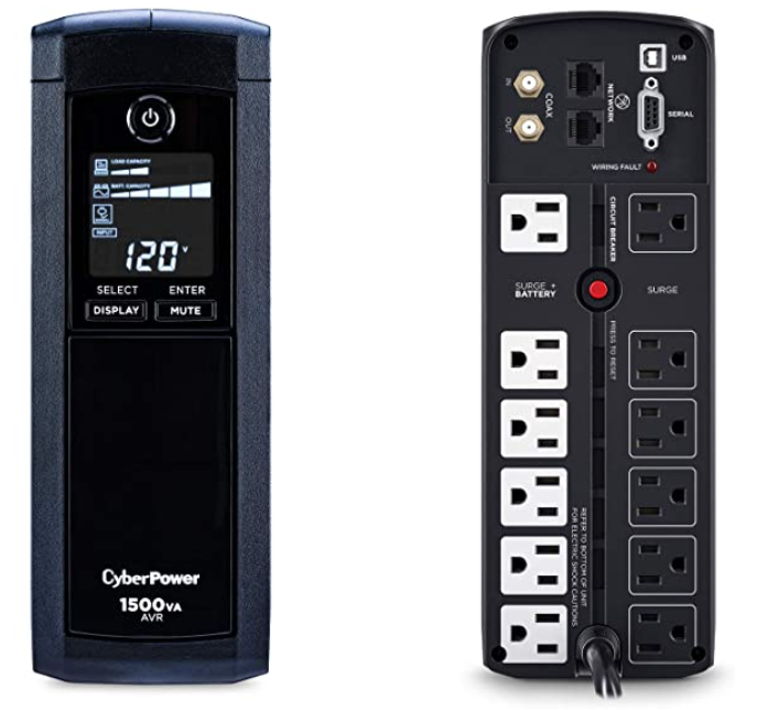 CyberPower CP1500AVRLCD Intelligent LCD Uninterruptable Power Supply System, 1500VA/900W, 12 Outlets, AVR, Mini-Tower Black UPS for RTX 3090