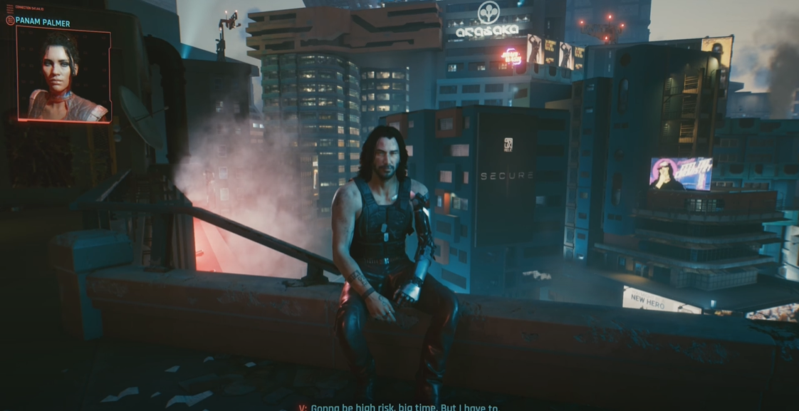Cyberpunk 2077 Ending Choice with Johnny Silverhand on the rooftop