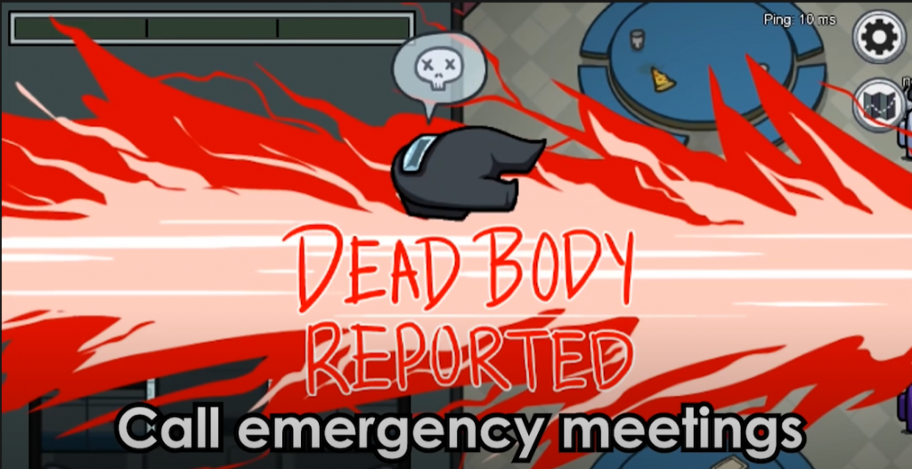 Among Us gameplay dead body reported logo