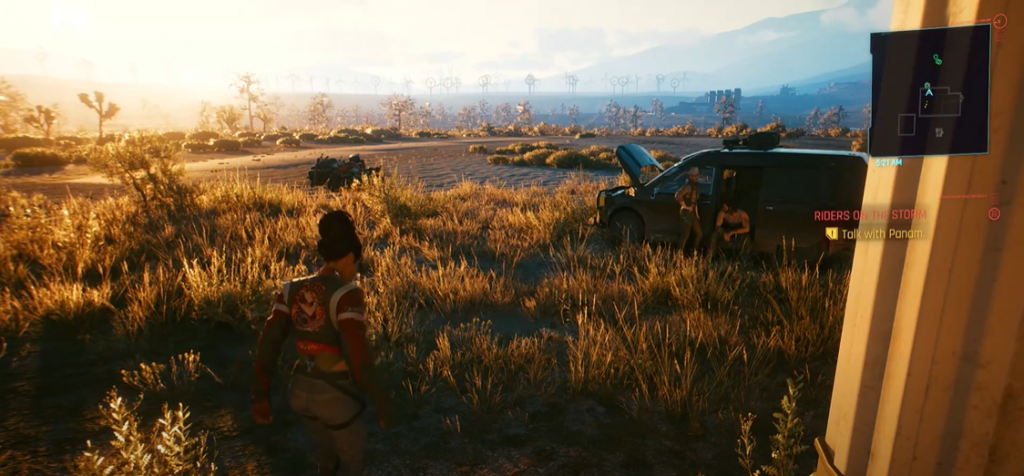 Cyberpunk sunset in the badlands with Panam and Saul