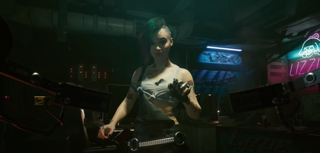 Cyberpunk 2077 Judy Alvarez in the basement of Lizzie's bar.