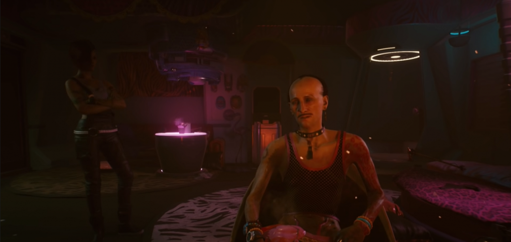 Cyberpunk 2077 meeting ripper doc fingers in his office with Judy Alvarez