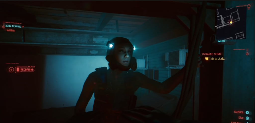 Cyberpunk 2077 underwater scuba diving with Judy Alvarez.