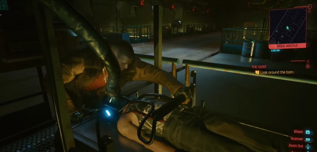 Cyberpunk 2077 River Ward trying to release Randy from the harness