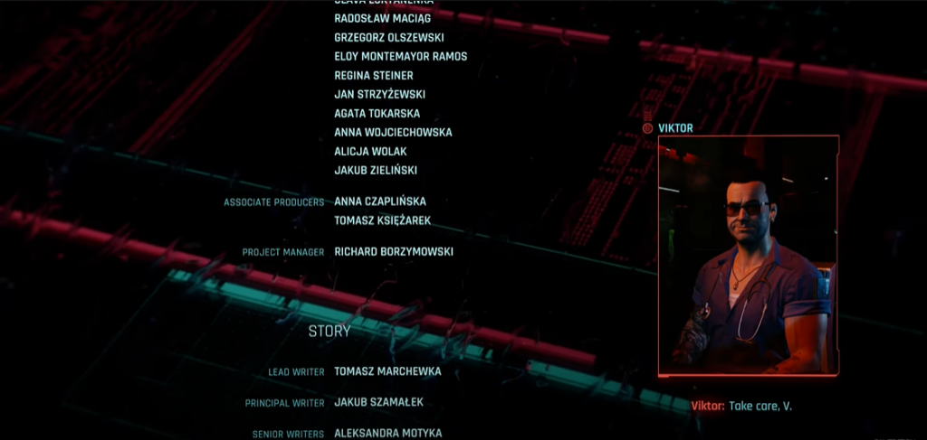 Cyberpunk 2077 ending credits with Viktor video message
