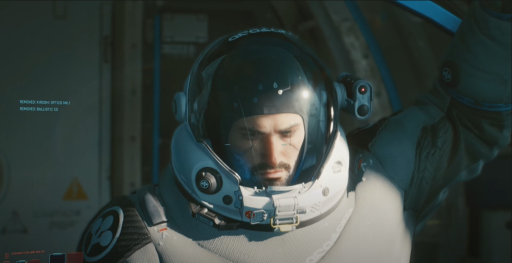Cyberpunk 2077 V with space suit ready to walk into space