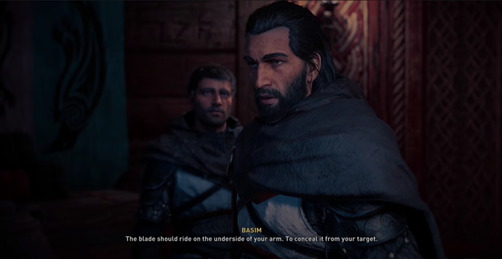 Assassin's Creed Valhalla game Assassin Basim with his apprentice