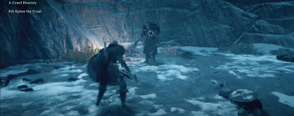 Assassin's Creed Valhalla Revenge Eivor fighting Kjotve in the ice and snow