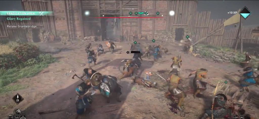 AC Valhalla Eivor and Soma's army fighting Saxons inside of Grantebridge