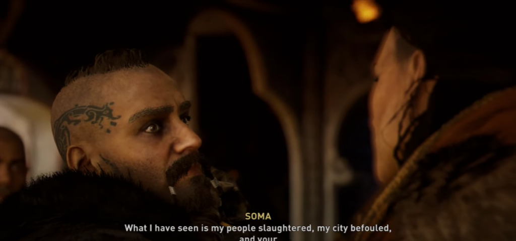 Assassin's Creed Valhalla Soma confronting Galinn the traitor