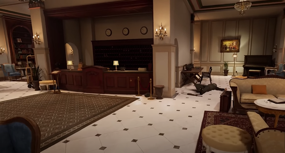 Medal of Honor VR hotel lobby with dead Nazis