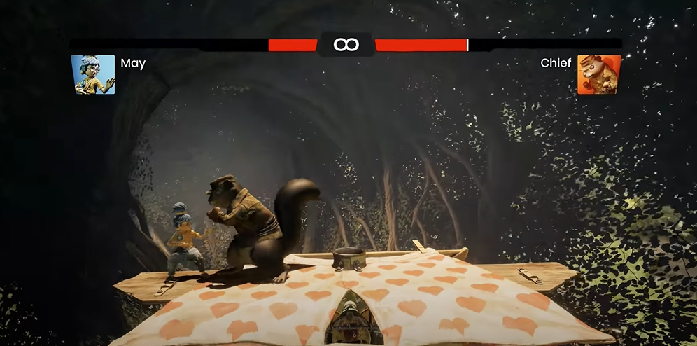 It Takes Two fight with squirrel chief on top of the underpants plane complete with street fight health bars