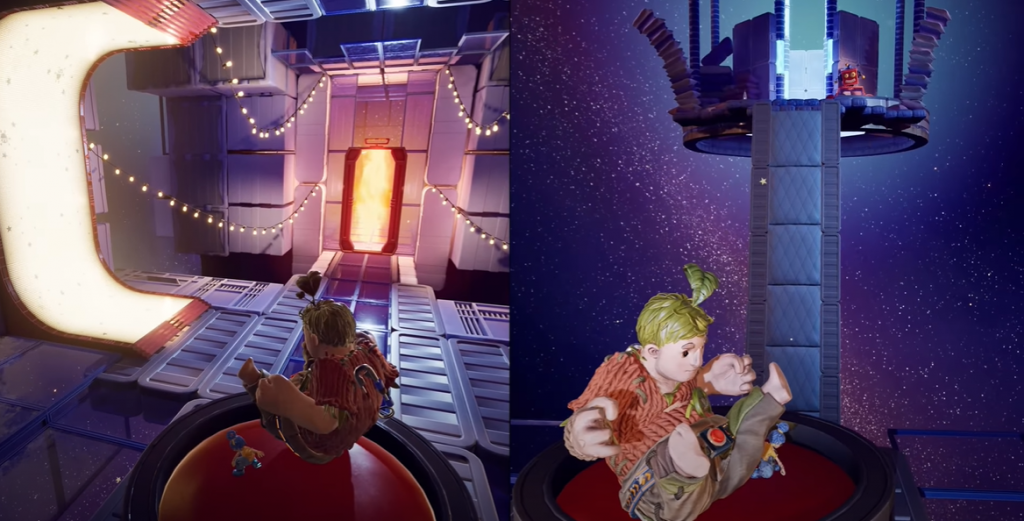It Takes Two space mission in rose's room with giant Cody and small May pushing a button
