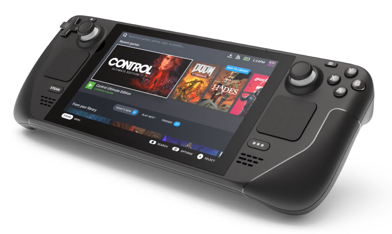 Steam Deck handheld PC from Valve with Control on screen