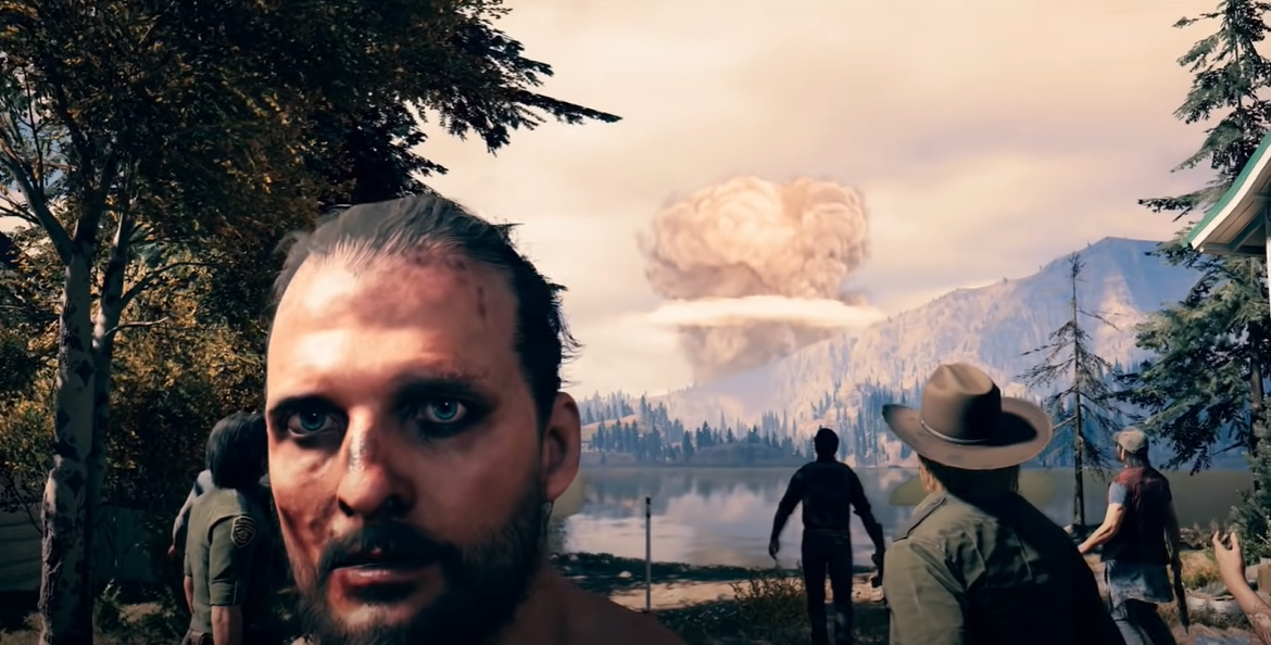 Far Cry 5 Ending with nuclear blast as Sherriff watches and Josef Seed stares