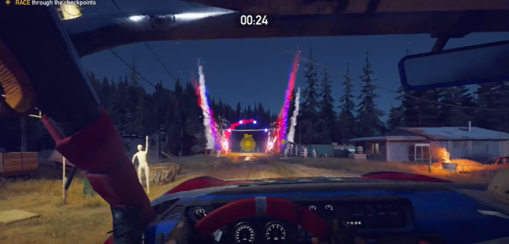 Far Cry 5 Clutch Nixon buggy stunt race with fireworks