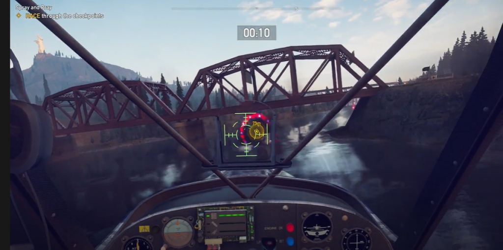Far Cry 5 Clutch Nixon stunt plane shooting targets under  a brige