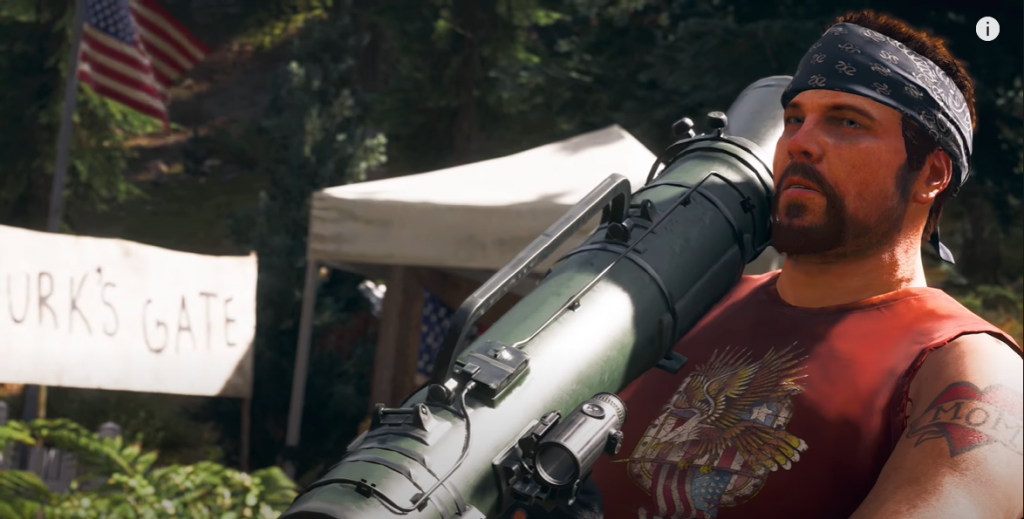 Far Cry 5 Hurk Drubman Jr holding his rocket launcher