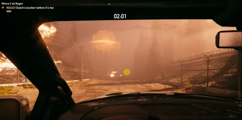 Far Cry 5 driving through a nuke firestorm