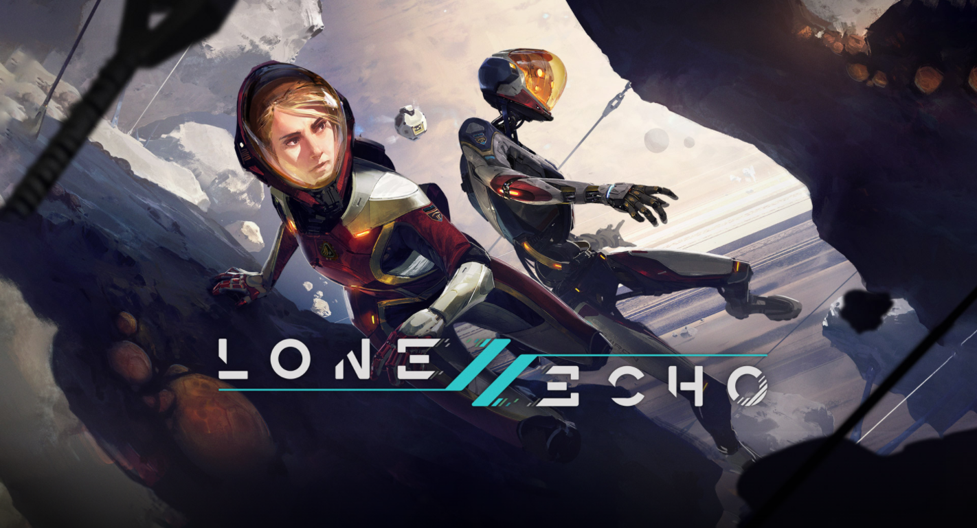 Lone Echo 2 Logo with Olivia Rhodes in a space suit and Jack