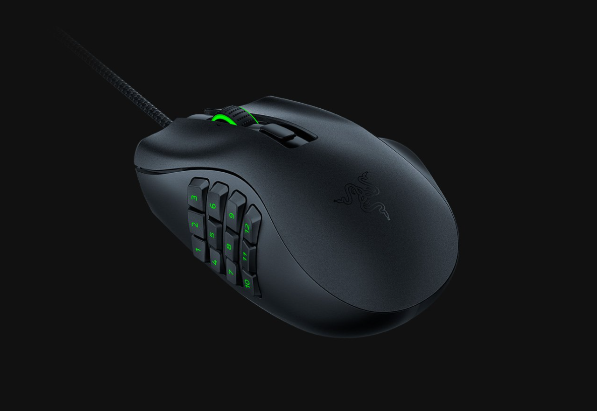 Razer Naga X mouse with green glow from the buttons
