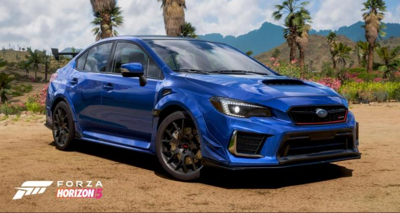 Subaru WRX STI in Forza Horizon 5 with rally blue paint