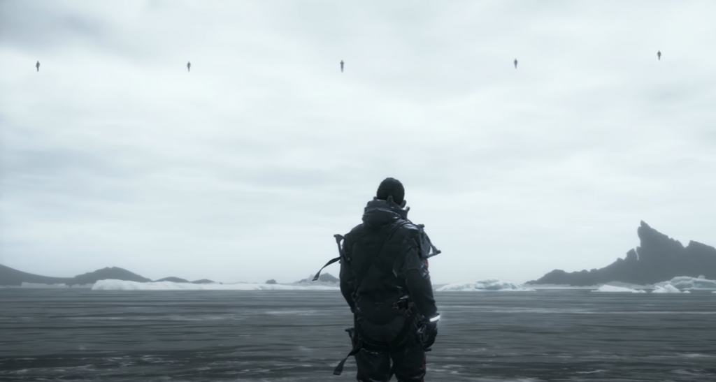 Death Stranding Sam Porter Bridges on his beach looking at BTs