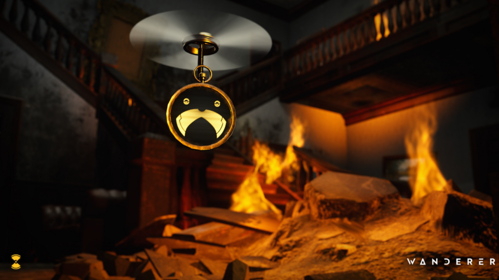 Wander VR Samuel the watch flying around the house on fire