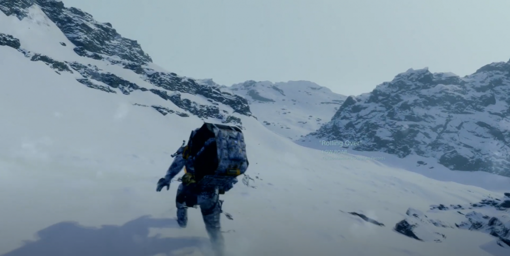 Death Stranding delivery through the snow