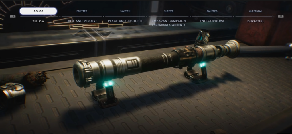 Star Wars Jedi Fallen Order Lightsaber customization table