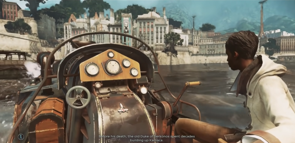 Dishonored 2 Billie Lurk driving the boat to the coastline