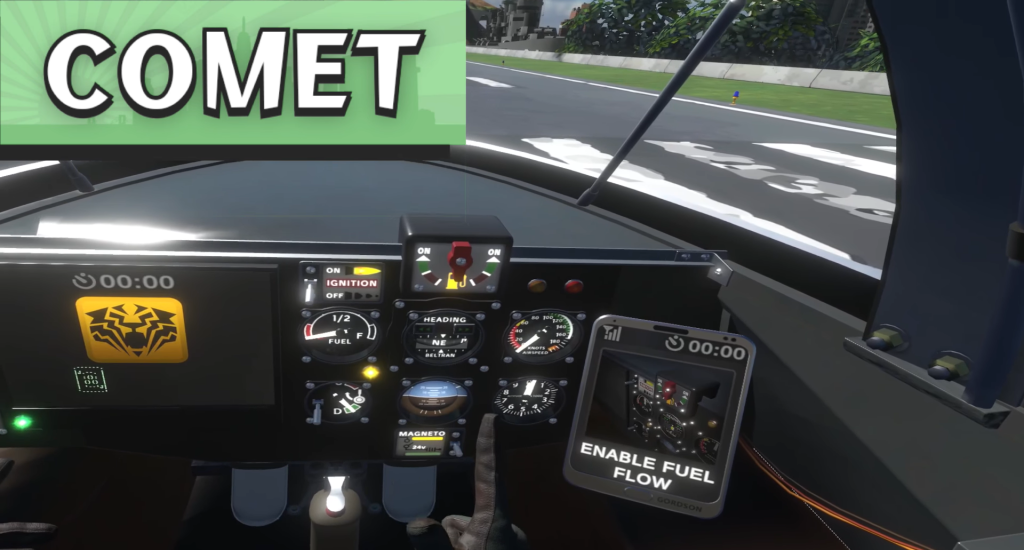 Ultrawings 2 Comet cockpit view with dials, switches and buttons