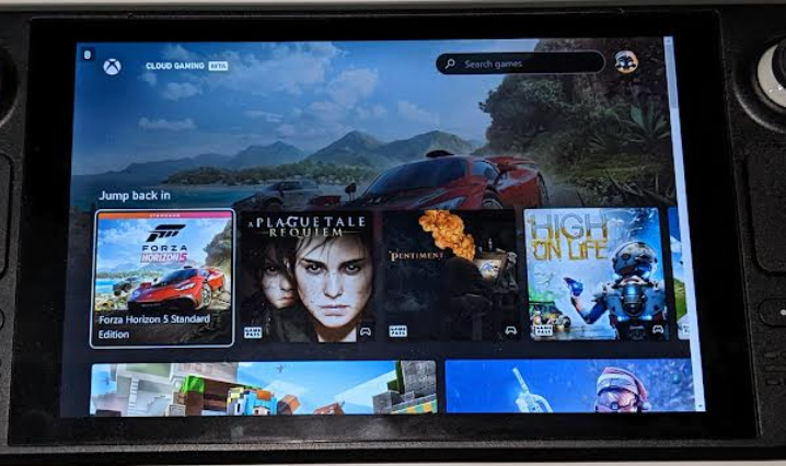 Steam Deck screen showing Xbox Cloud Gaming