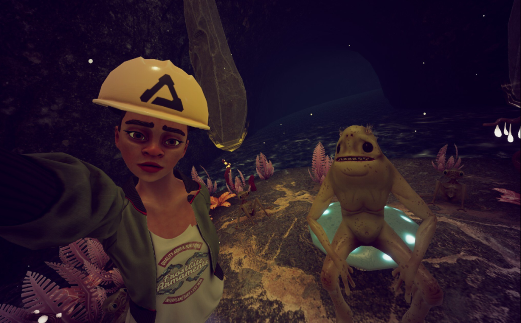 Vertigo 2 taking a selfie with Nani with a construction hat on