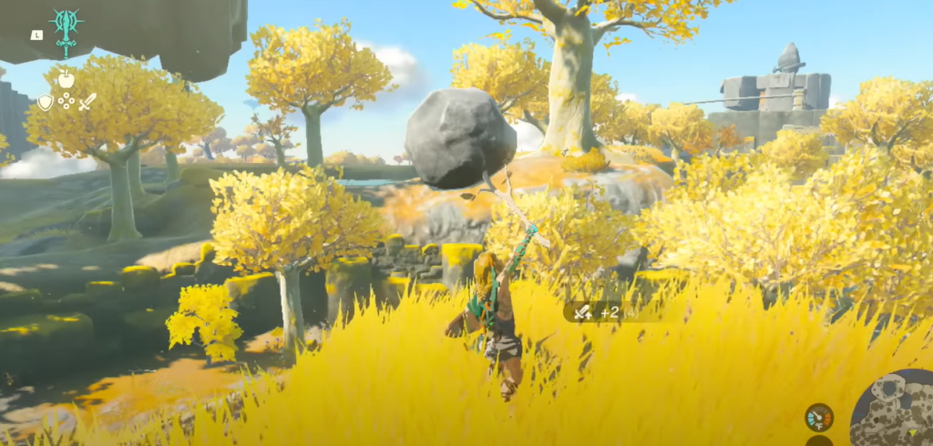 Zelda Tears of the Kingdom Link fusing a branch to a rock