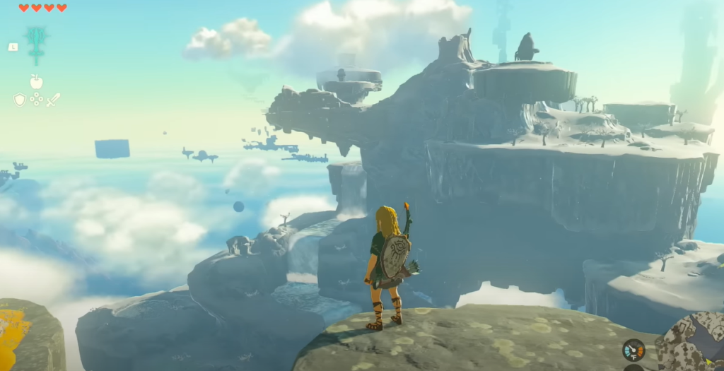 Zelda Tears of the Kingdom Link looking at the Sky Islands